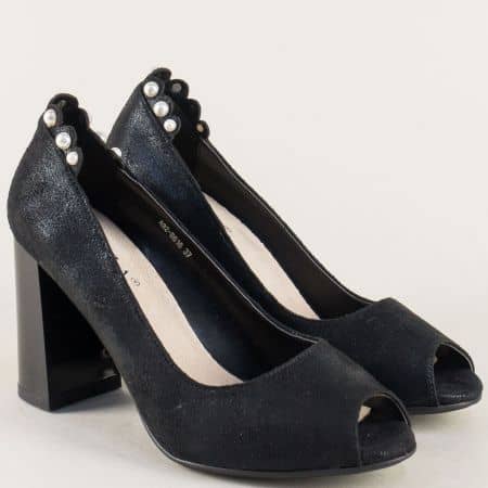 Черни дамски обувки на висок ток с бели перли- ELIZA 92616ch