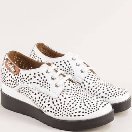 Дамски обувки с връзки в бяло от естествена кожа 926313b