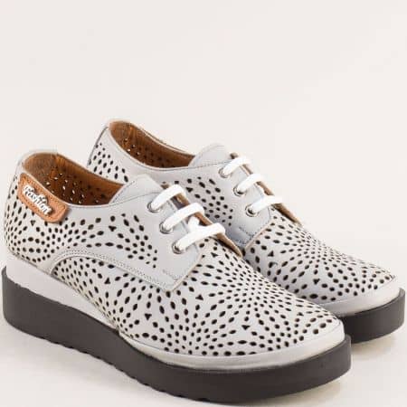 Комфортни сиви дамски обувки от естествена кожа 926313sv