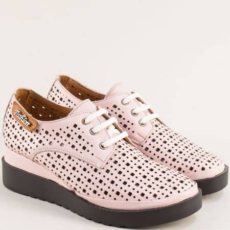 Комфортни розови дамски обувки от естествена кожа 926315rz