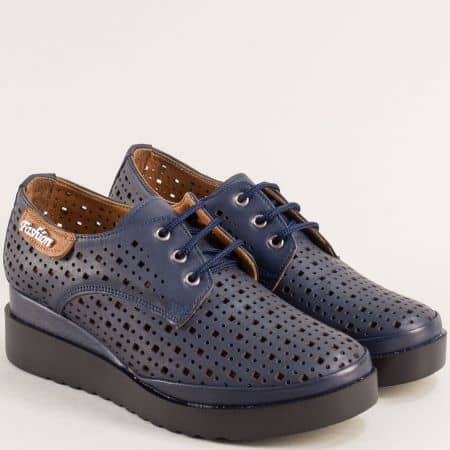 Комфортни дамски обувки естествена кожа в син цвят 926315s