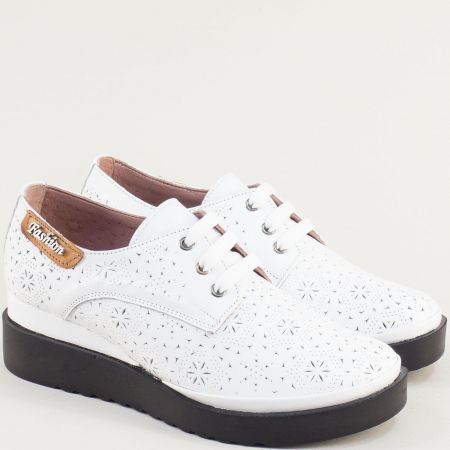Бели дамски обувки естествена кожа с връзки 926328b