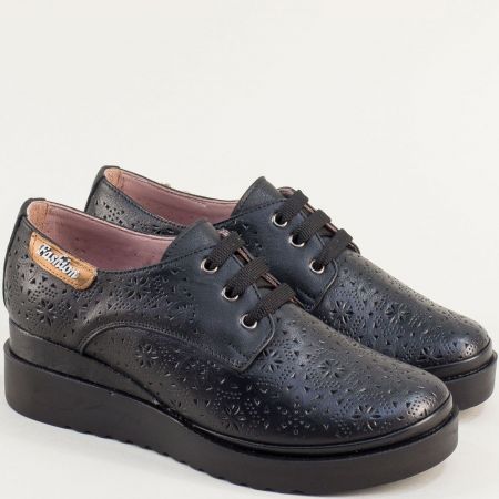 Дамски обувки естествена кожа на платформа в черно 926328ch
