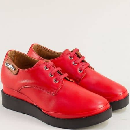Червени дамски обувки на клин ходило естествена кожа 9265chv