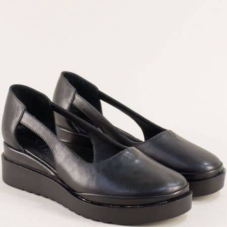 Черни дамски обувки на платформа естествена кожа  9283ch