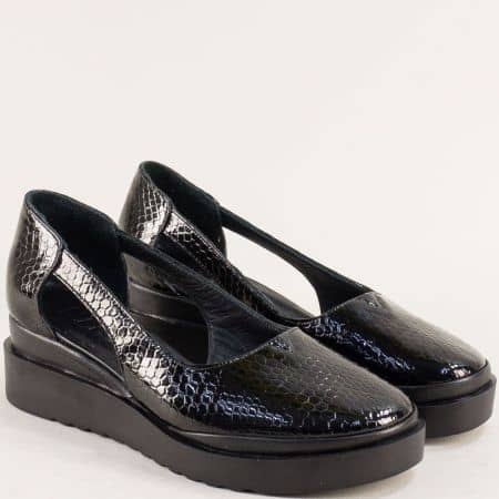Черни лачени дамски обувки на платформа 9283krch