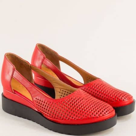 Червени дамски обувки естествена кожа с прорези 9292chv