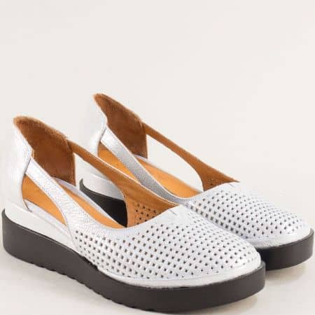 Дамски обувки на платформа естествена кожа в бяло 9292ssr
