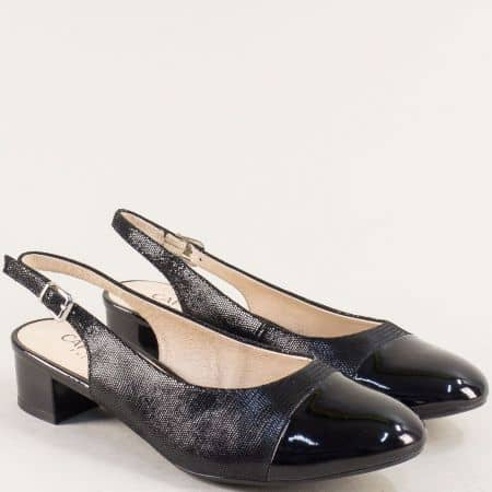 Черни дамски обувки на Caprice от естествена кожа на нисък ток 929501ch