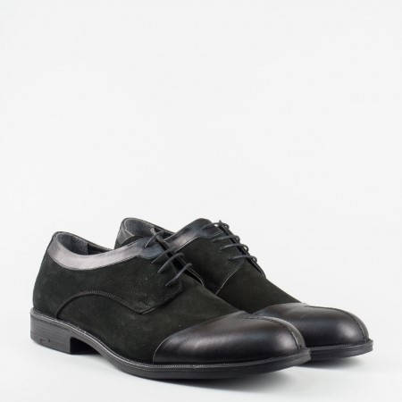 Комфортни черни мъжки обувки в комбинация от кожа и набук 933ch