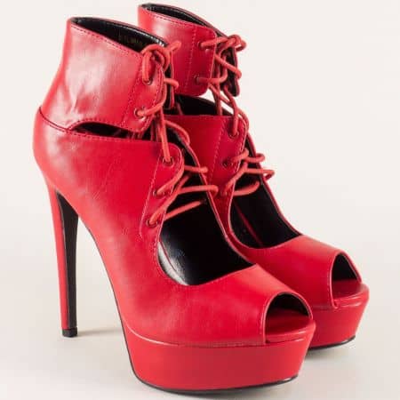 Червени екстравагантни сандали на висока платформа и тик 9850chv