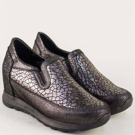 Бронзови дамски обувки на платформа от естествена кожа 99100brz