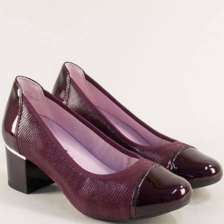  Дамски обувки в бордо цвят от естествена кожа и лак 9922404bd
