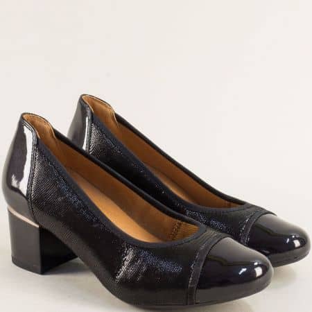 Черен лак дамски обувки на среден ток 9922404lch