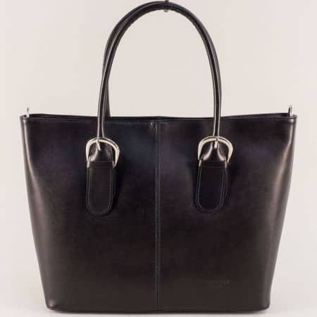 Дамска чанта от естествена кожа в черен цвят- ИТАЛИЯ a070ch