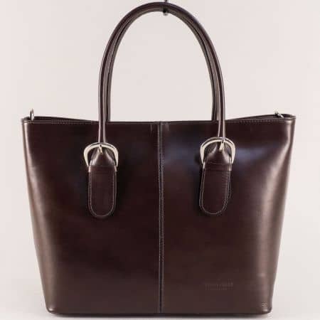Тъмно кафява дамска чанта от естествена кожа a070kk