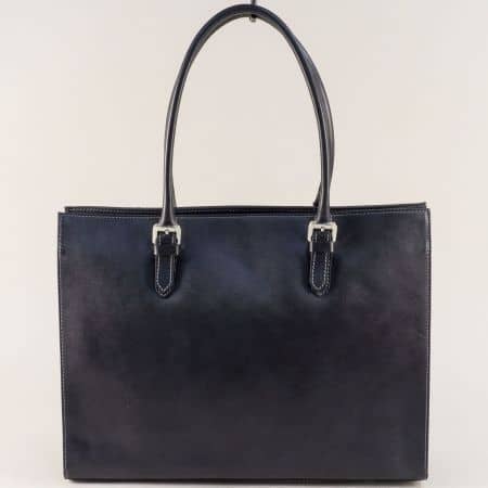 Черна дамска чанта със заден джоб от  естествена кожа  a071ch