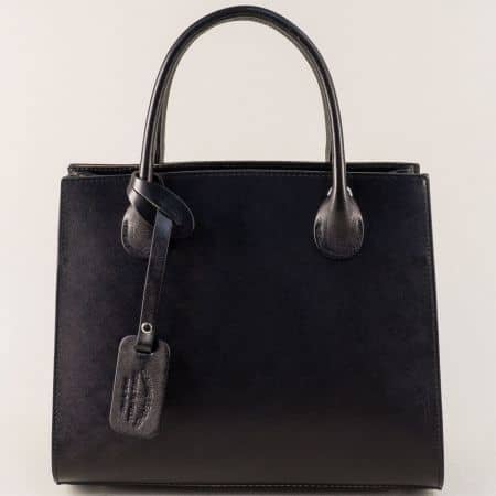 Черна дамска чанта с твърда структура от естествена кожа a075ch