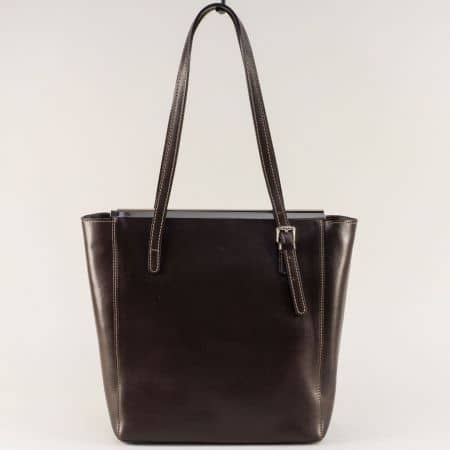 Тъмно кафява дамска чанта- ИТАЛИЯ от естествена кожа a076kk