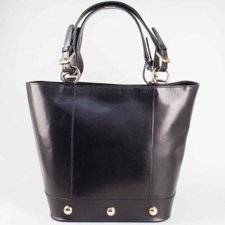 Черна дамска чанта от естествена кожа с модерни дръжки a138ch