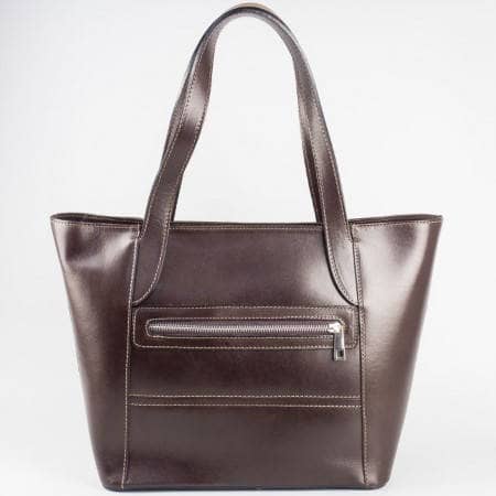 Дамска елегантна чанта от висококачествена естествена кожа на италиански производител в тъмно кафяв цвят a140kk