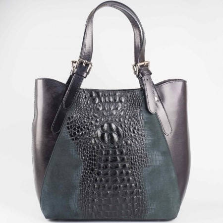 Стилна дамска чанта от естествена кожа с изчистена визия и регулиращи се дръжки a1433krch