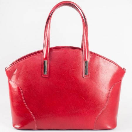Дамска стилна чанта от висококачествена естествена кожа на италиански производител в червен цвят a1490chv