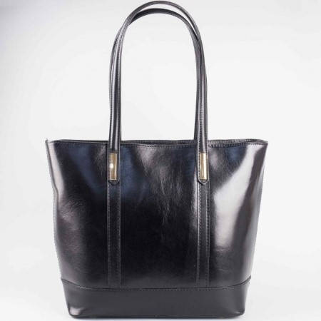 Дамска стилна чанта от естествена кожа на италиански производител в черен цвят a1504ch