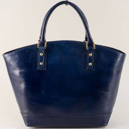 Стилна дамска чанта в син цвят естествена кожа a82s