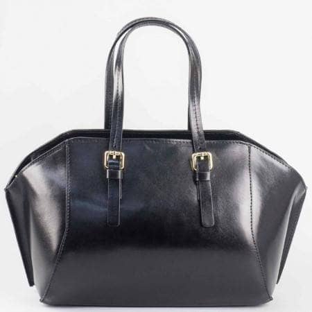Официялна дамска чанта от естествена кожа в черно am138ch