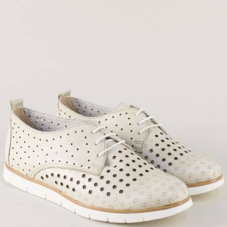 Бежови дамски обувки със стелка от естествена кожа amina1062bj