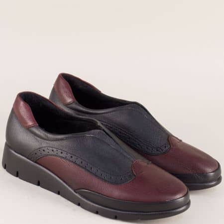Дамски обувки от естествена кожа в черно и цвят бордо b1000chbd