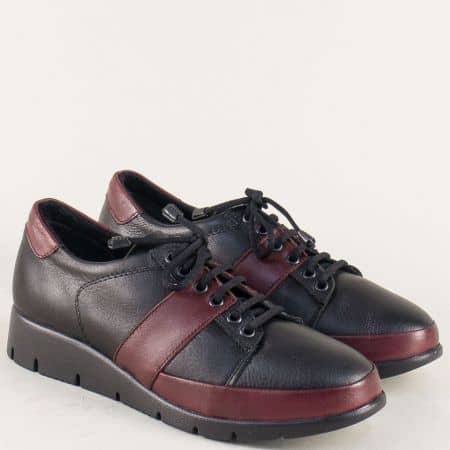 Дамски обувки в черно и бордо от естествена кожа b1001chbd