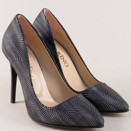 Елегантни дамски обувки в черно и сребристо на висок ток b105chsr