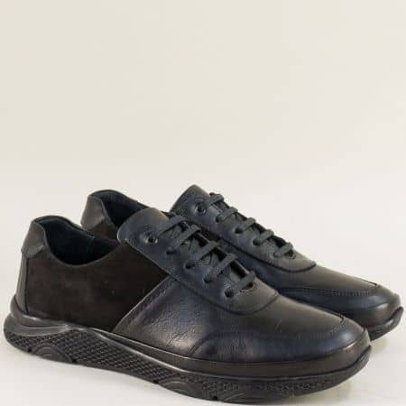 Черни мъжки обувки с връзки от естествен набук и кожа b1311ch