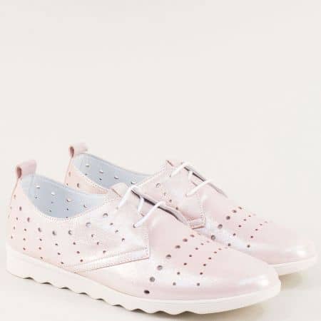 Сребристо розови дамски обувки на дупки от естествена кожа b2208srz