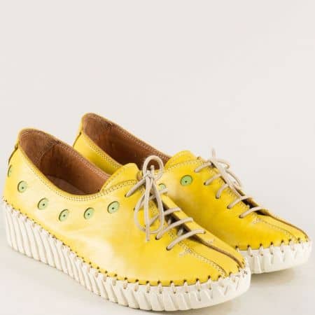 Жълти дамски обувки от естествена кожа на платформа b307j
