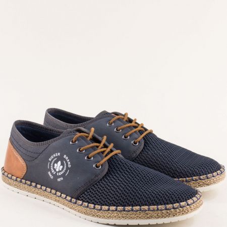 Сини равни мъжки обувки с кафяви връзки Rieker b5249s