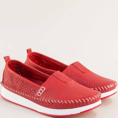 Червени перфорирани дамски обувки естествена кожа b601chv