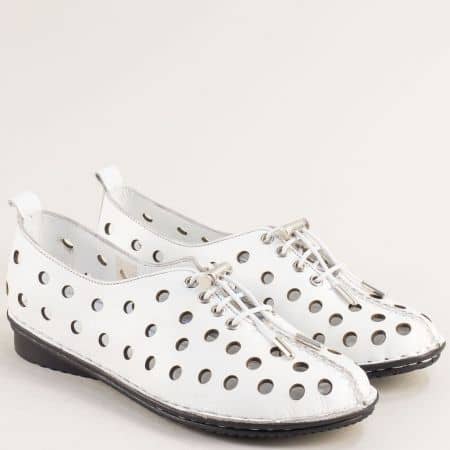 Бели равни дамски обувки естествена кожа b777b