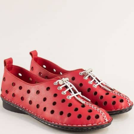 Дамски обувки естествена кожа в червен цвят  b777chv