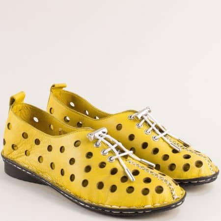 Равни  дамски обувки естествена кожа в жълт цвят b777j