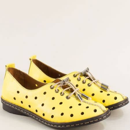 Перфорирани дамски обувки естествена кожа в жълто b777j1