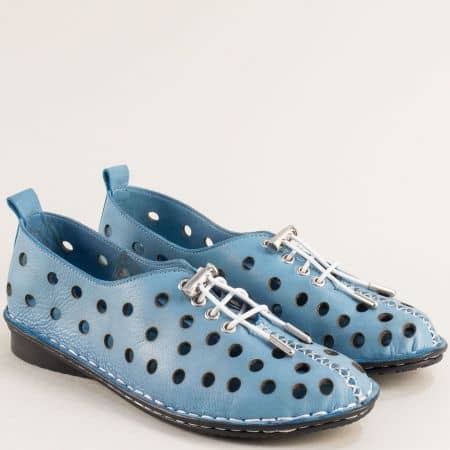 Ежедневни кожени дамски обувки в син цвят с връзки b777s