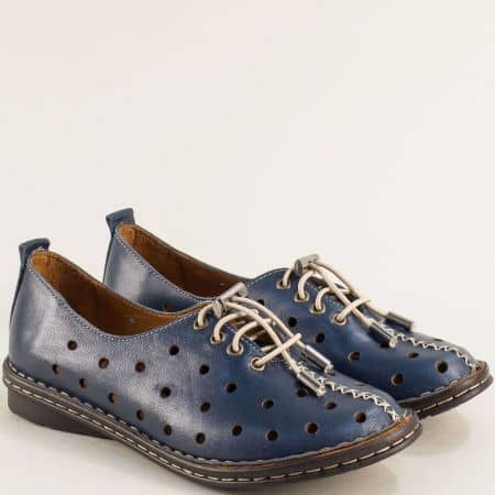 Сини дамски обувки естествена кожа с връзки b777ts1