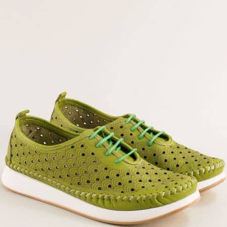 Ежедневни дамски обувки естествена кожа в зелен цвят bo02z