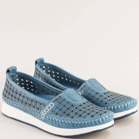 Сини дамски обувки с перфорация естествена кожа bo05s