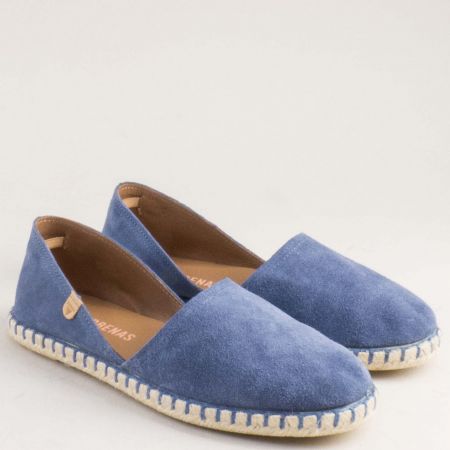 Модерни дамски обувки от естествен велур в син цвят VERBENAS carmenns