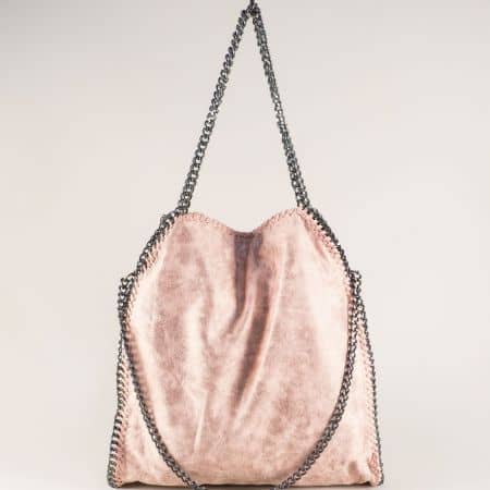 Розова дамска чанта, тип торба с две прегради ch002rz