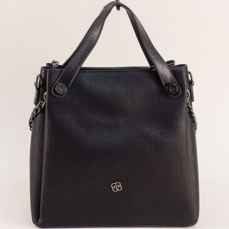 Черна дамска чанта с интересна метална дръжка ch00501ch